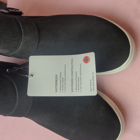 Aqua College Gayla Black Suede Leather Mink Insole Boots with Buckle Detail 6.5 - Picture 2 of 7